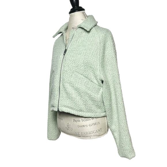 Blank NYC | Women | Pistachio Cropped Tweed Full Zip Jacket | Size Medium - Picture 3 of 10